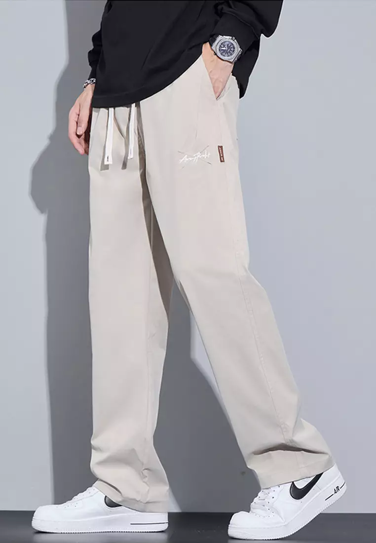 抽繩休閒寬腿長褲