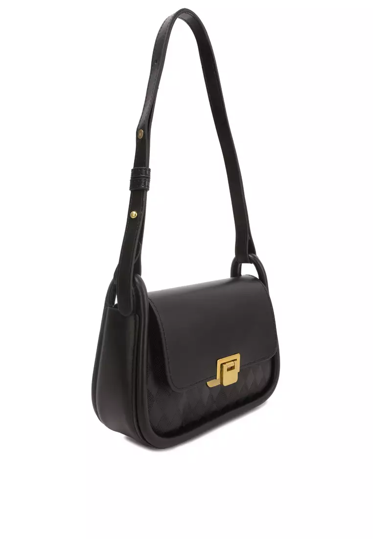 Faux Leather Sling Bag in Black
