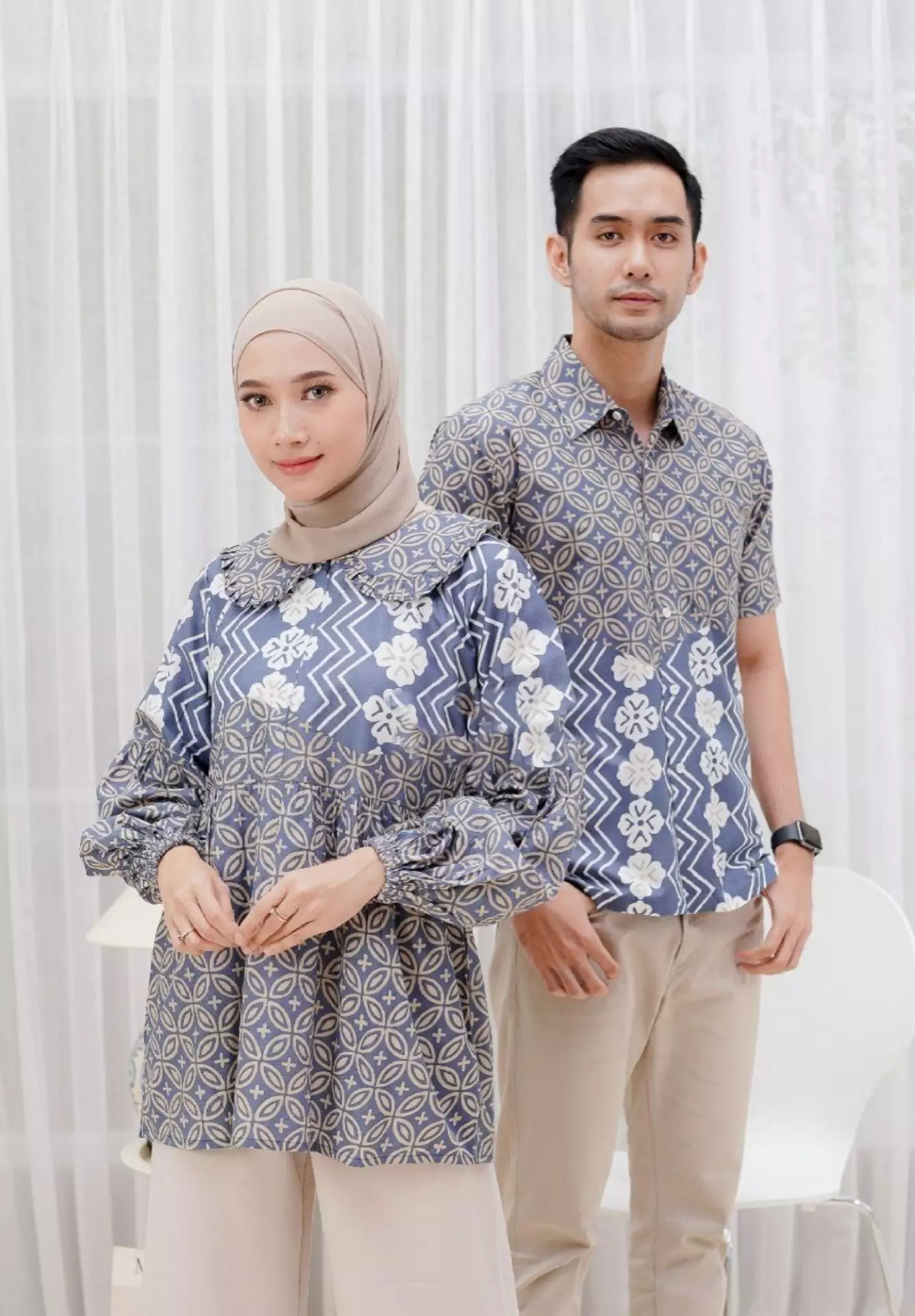 Dharmarendra Biru Kemeja Batik Pria Premium Elegant Lengan Pendek B.K