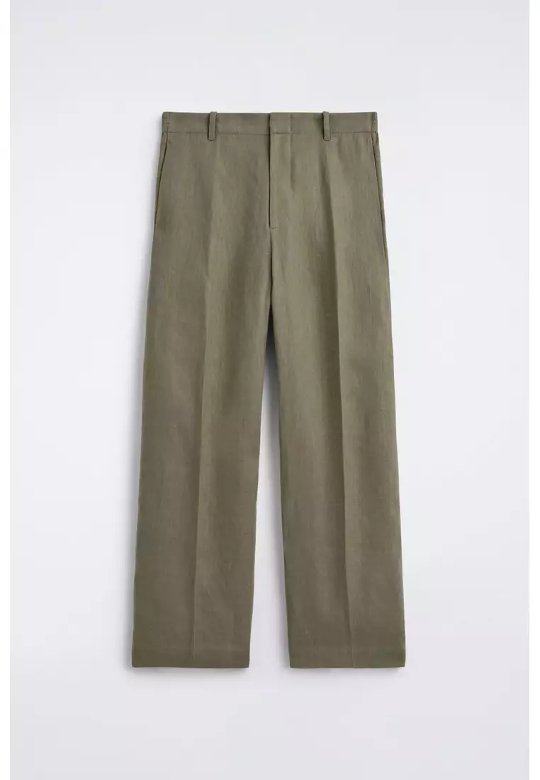LINEN RELAXED-FIT STRAIGHT-LEG TROUSERS