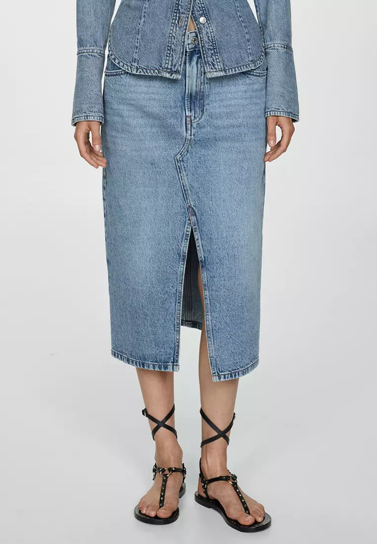 Mango denim midi skirt hot sale