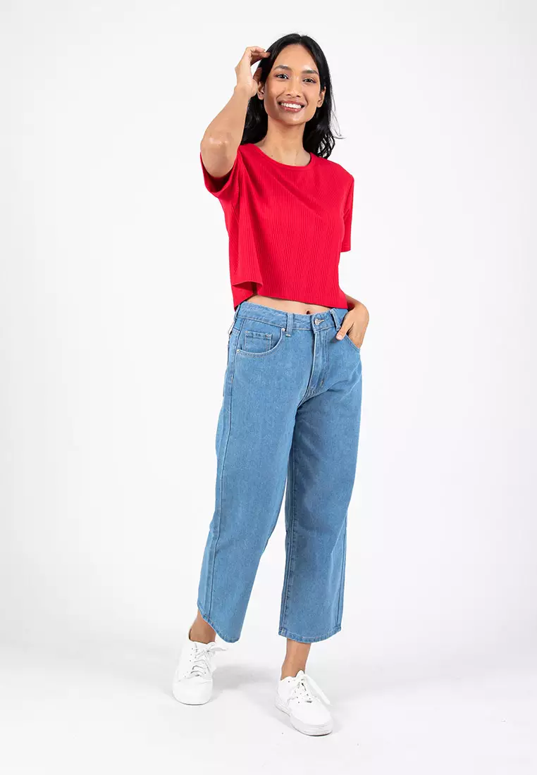 Forest Ladies Ribbed Crop Top Women Crop T-Shirt | 822343-51Red