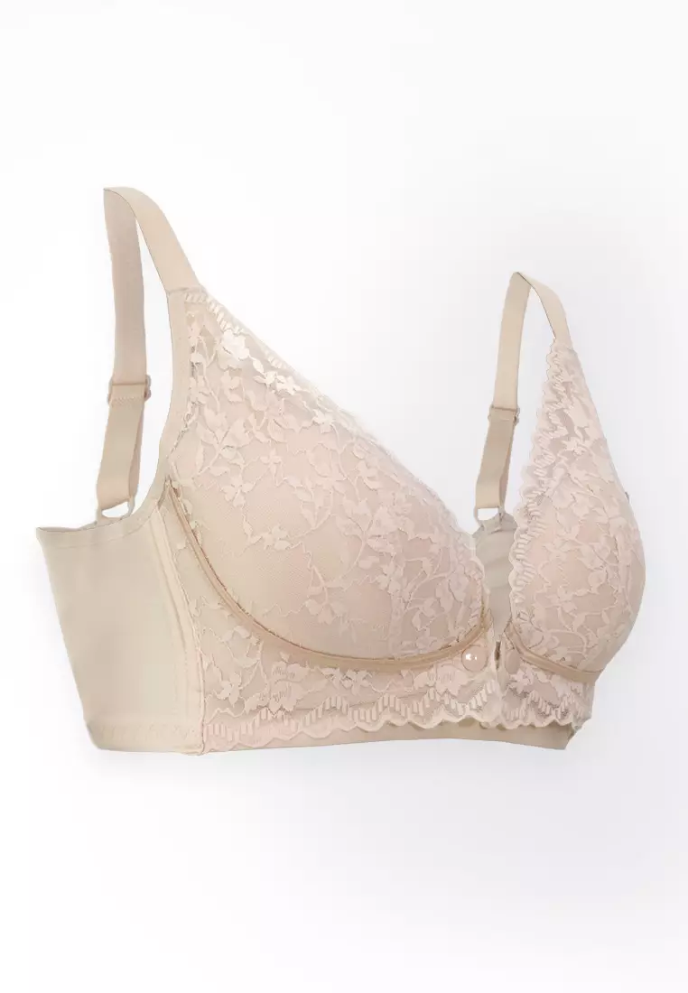 Neutral Lace Front Snap Nursing Bra