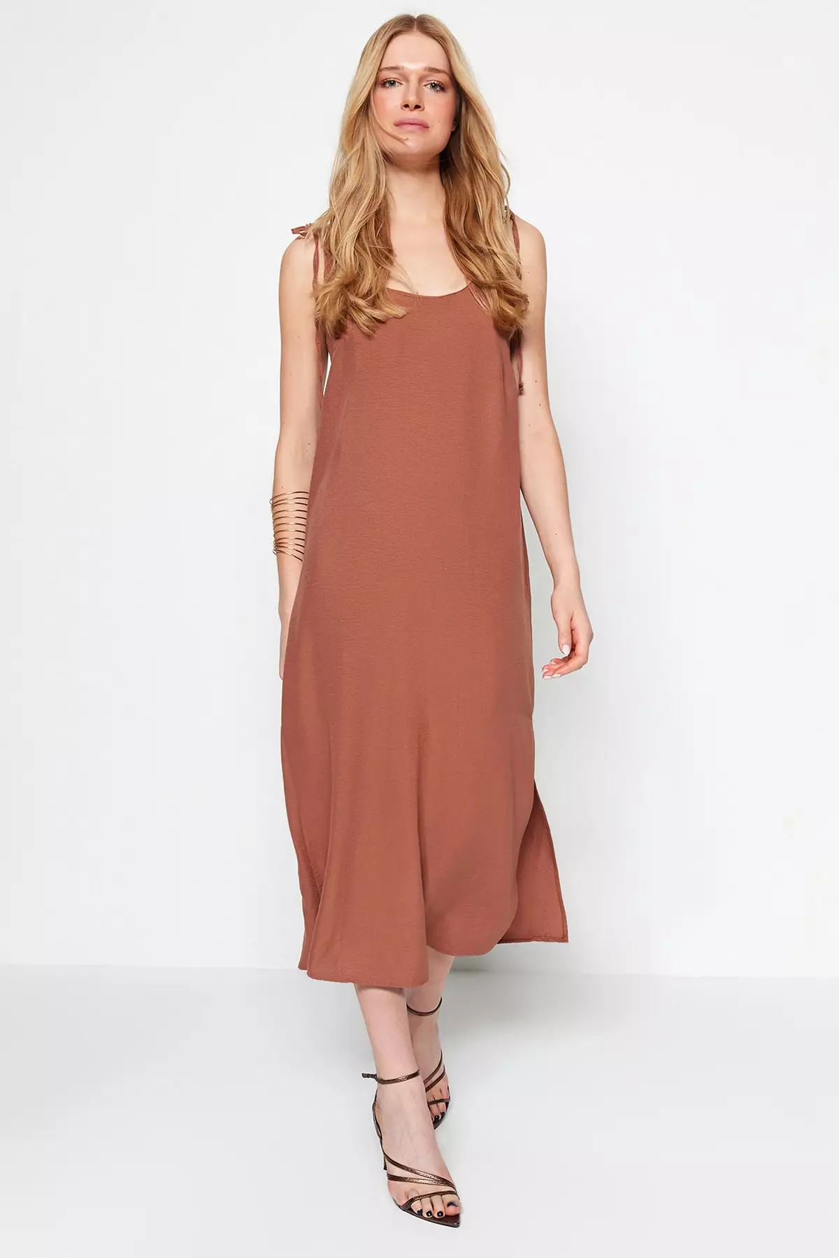 Woven Strap Slit Detailed Dress