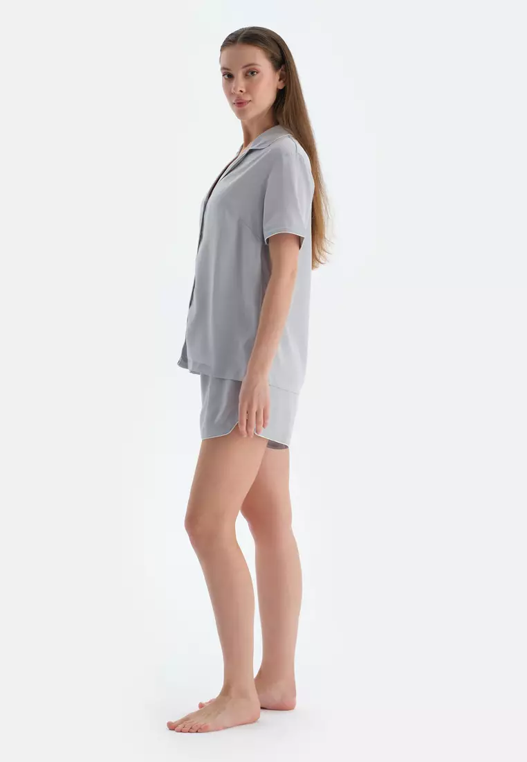 Light Grey Woven Bottom Shorts, Regular, Short Leg, Sleepwear for Women