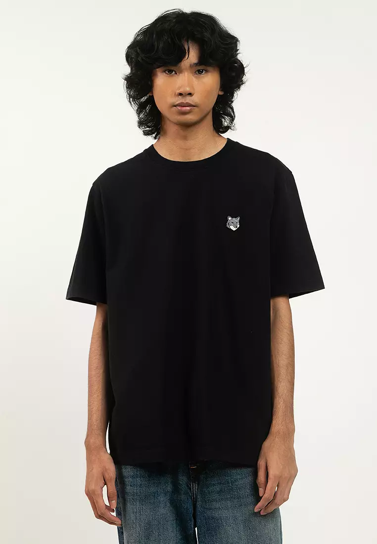 maison Kitsuné Tシャツ 黒 MAISON KITSUNÉ ライン ハンドライティング オーバーサイズ Tシャツ