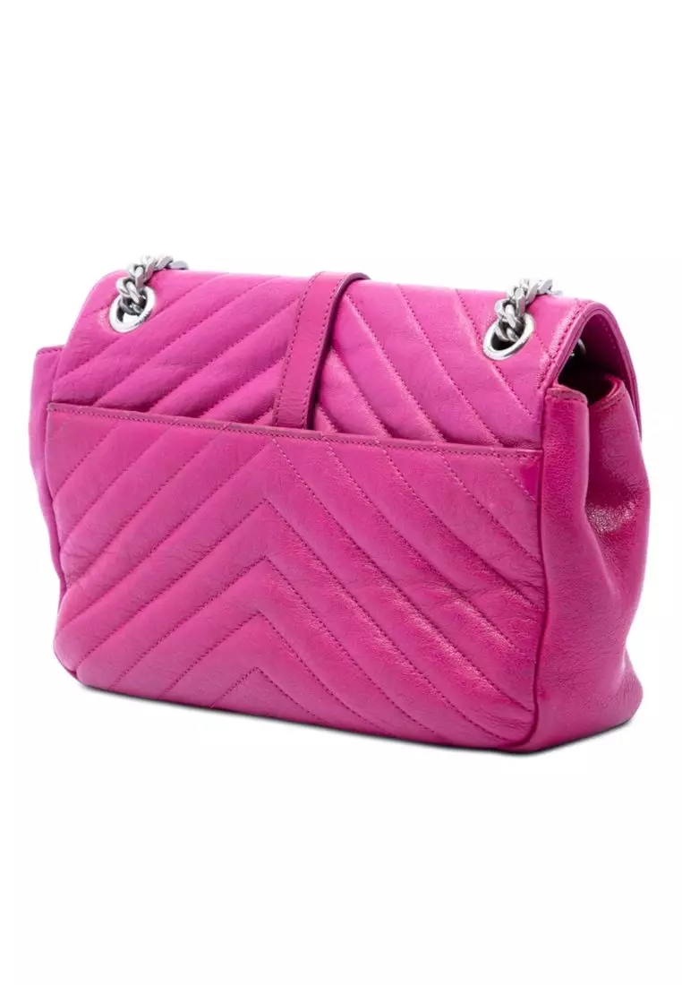 Pre-Loved Saint Laurent Medium Chevron Sheepskin Monogram College Shoulder Bag