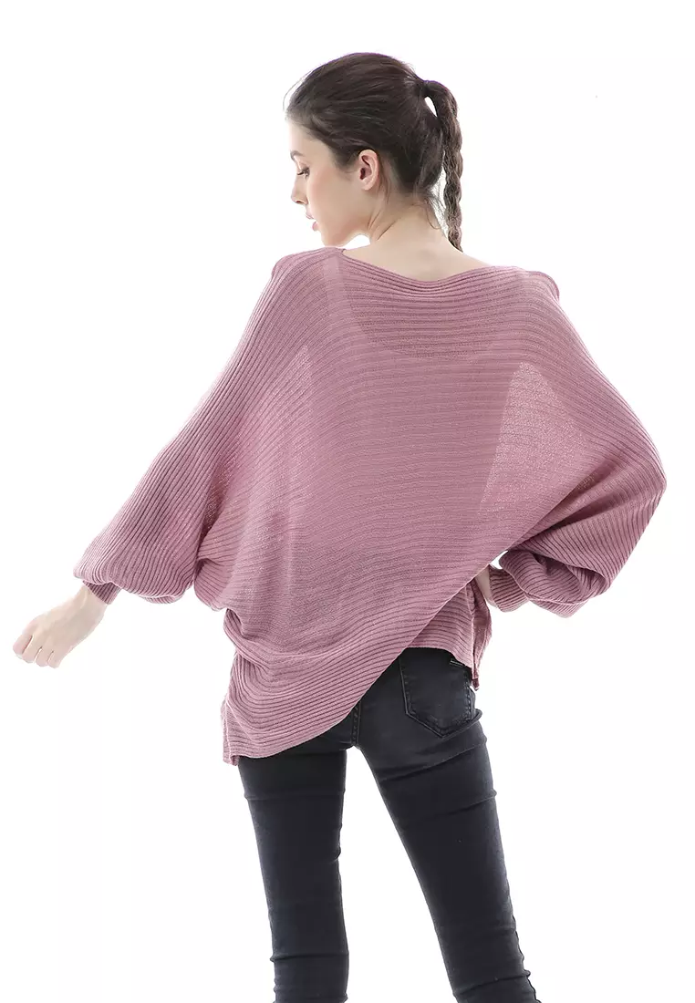 Eveline Sweater Rajut Batwing Atasan Wanita Motif Polos High Quality - Nila Muda