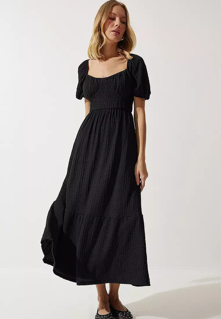 Heart Neck Textured Summer Knitted Dress