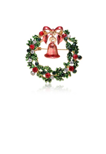 Glamorousky silver Fashion Personality Plated Gold Christmas Bell Wreath Brooch with Cubic Zirconia 1445DAC1EE7C6BGS_1