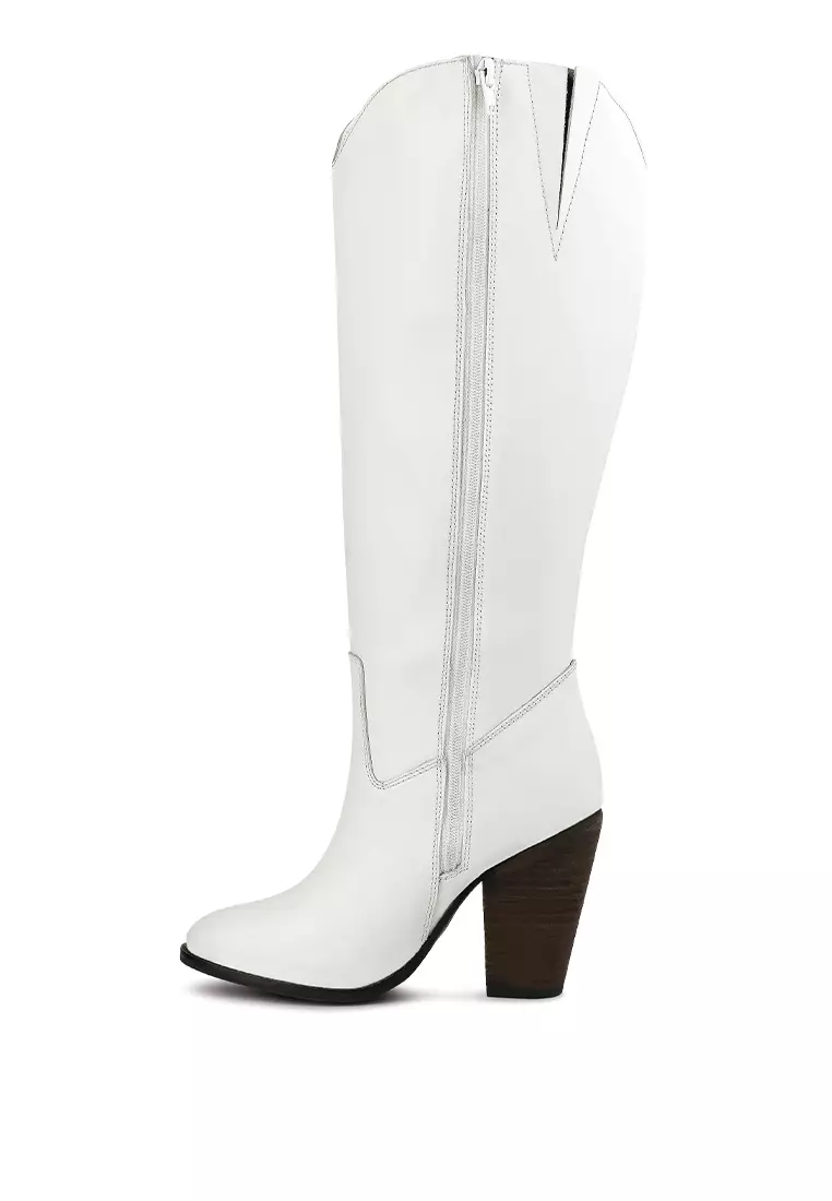 White calf outlet length boots