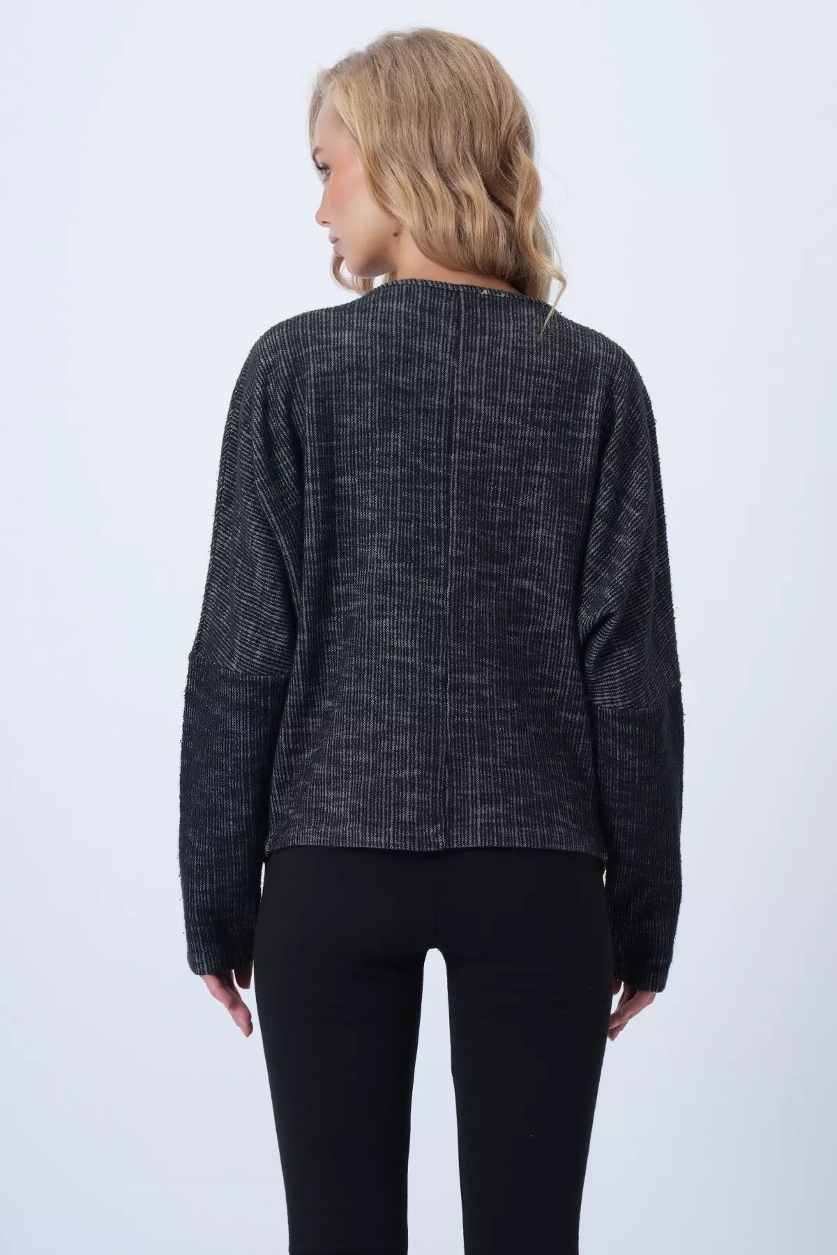 Women's Anthracite Cowl Collar Wide Cut Knitted Blouse Alc-X13126