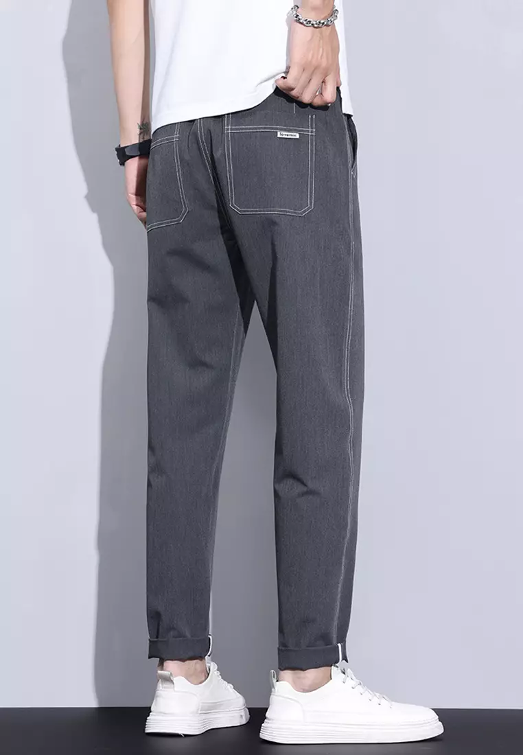 彈性腰圍修身長褲