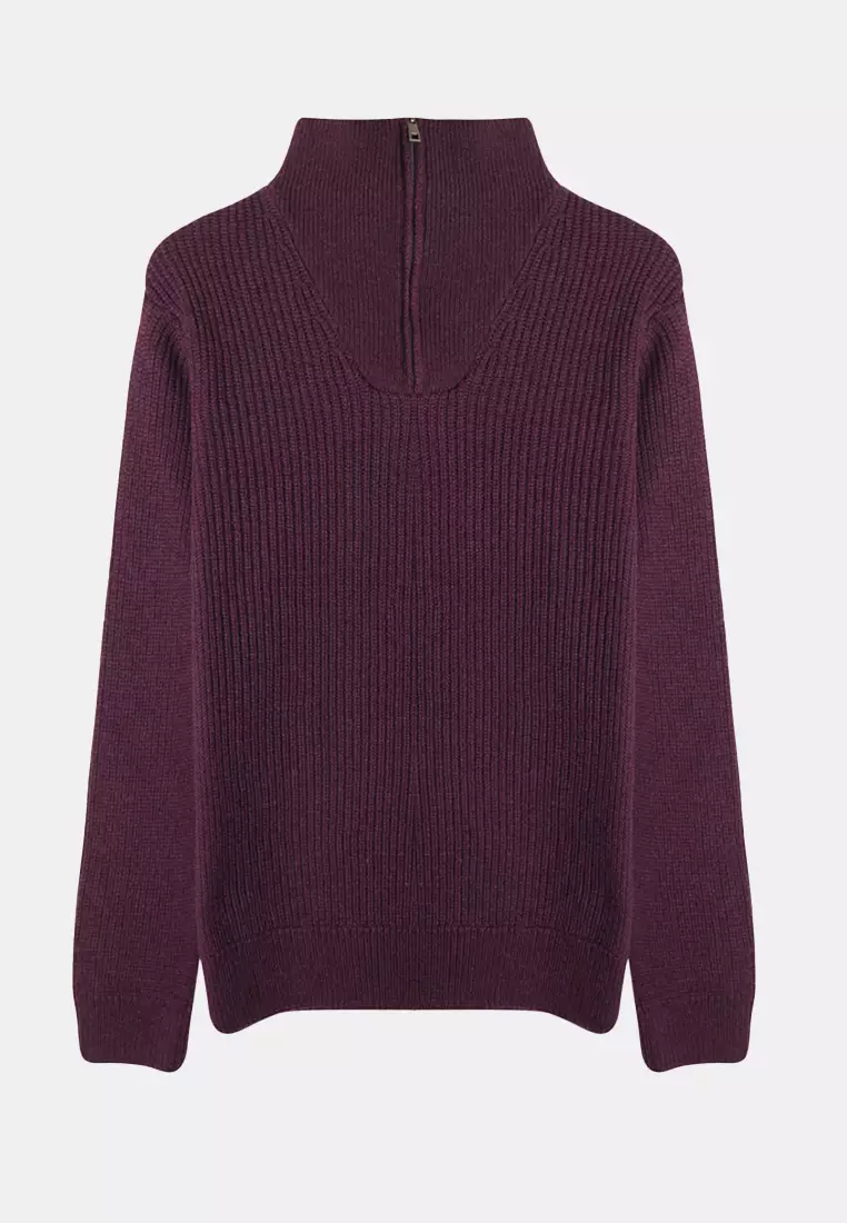 Half Turtleneck Plum Knitwear Sweater - Plain Design Tmnaw22Kz0347