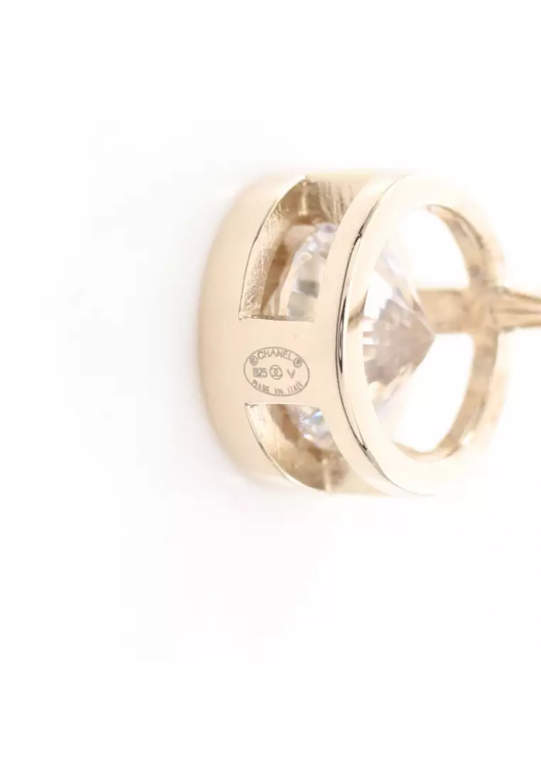 Pre-Loved Chanel coco mark earrings GP crystal gold clear B25V