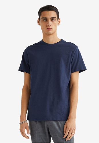 H&M blue Round-Neck T-Shirt Regular Fit A5164AA2465C72GS_1