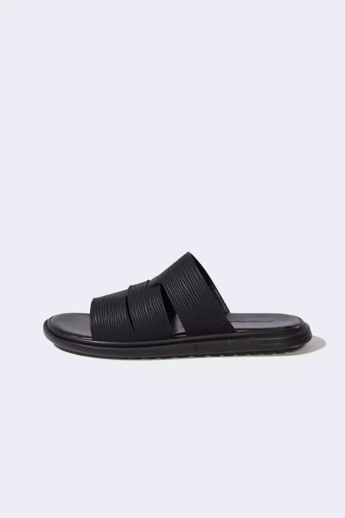 Men's Flat Sole Double Banded Faux Leather Slippers E6245Ax25Hs