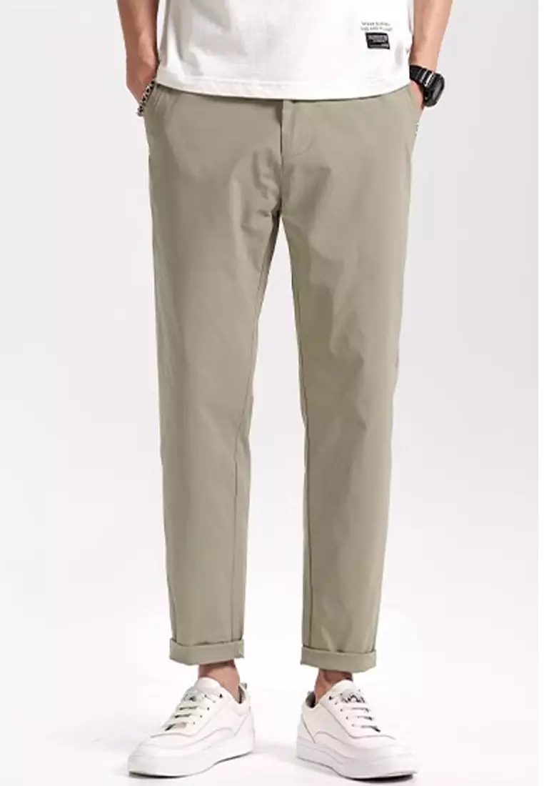 彈性腰圍修身長褲