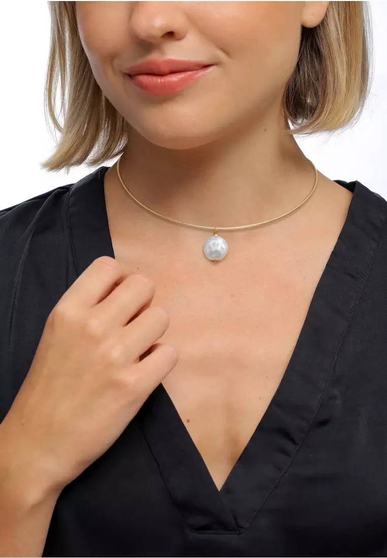 Kalung Perhiasan Perak 925 Wanita Elegant White Shell Pearl Gold Plated