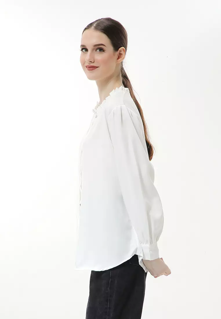 Vionka Kemeja Atasan Wanita Opnaisel Motif Polos - Broken White