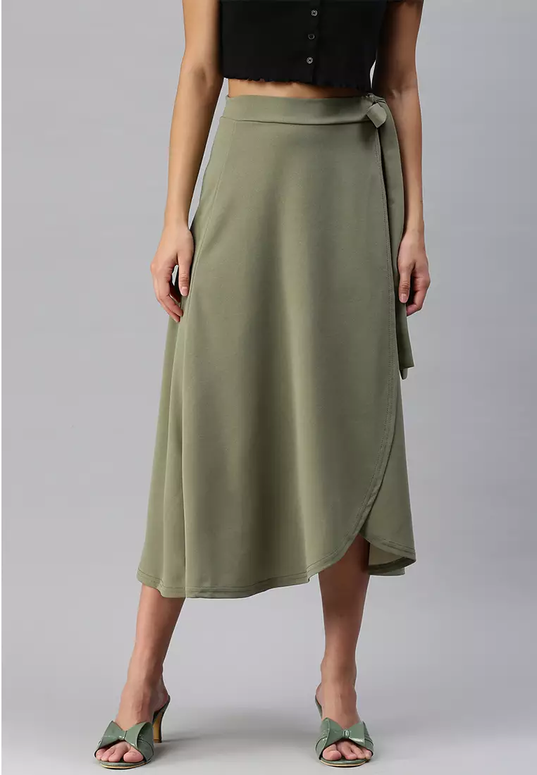 Olive Wrap Style Long Maxi Skirt