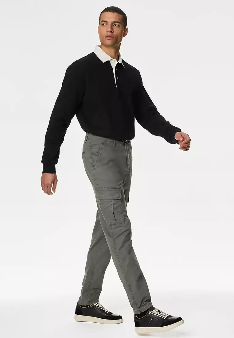 Tapered Fit Pure Cotton Lightweight Cargo Trousers