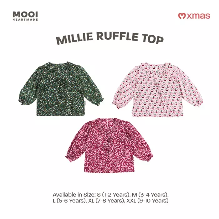 Mooi Atasan Anak Perempuan Millie Ruffle Top - Pink Peony