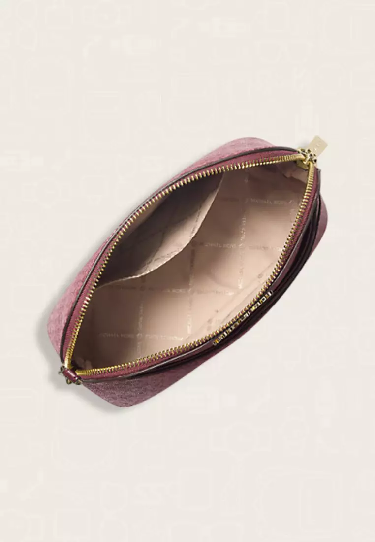 Michael Kors Jet Set Travel Medium Signature Logo Dome Crossbody Bag Oxblood