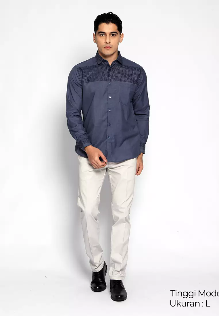 imple Perfect Kemeja Pria Lengan Panjang Casual Premium Horizontal Design 7716 Navy