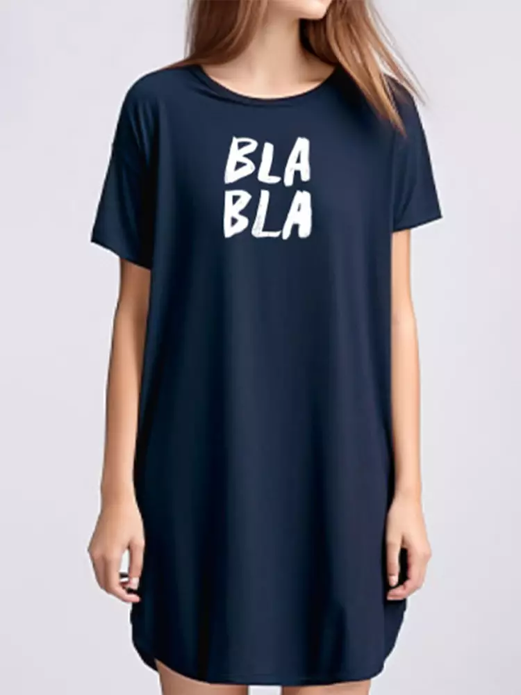 LTF08 dress t shirt kaos panjang wanita bla bla navy