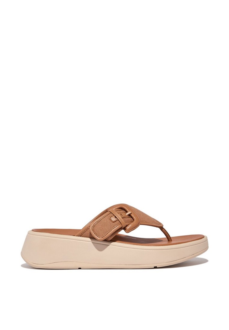FitFlop F-MODE Women's Buckle Canvas Flatform Toe-Post Sandals - Latte Tan (FY6-A21)