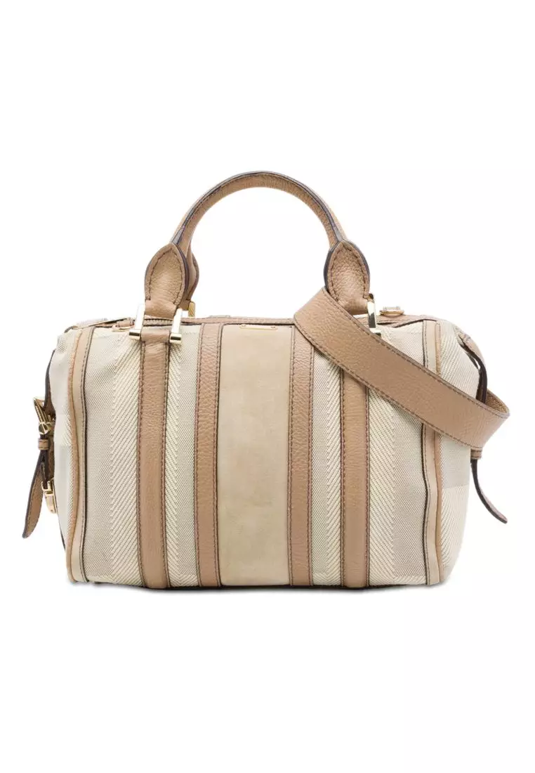 Pre-Loved Burberry Suede Trimmed Canvas Nevinson Bowling Bag