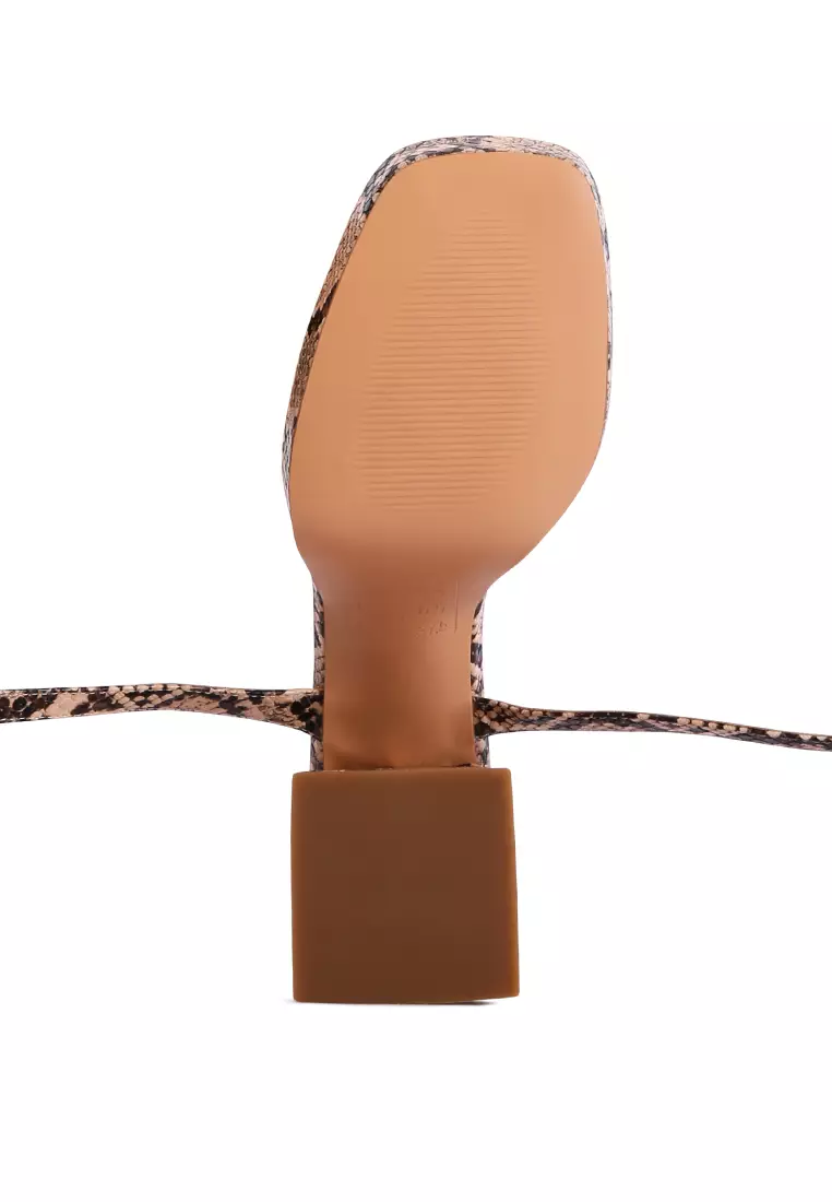 Macchiato Snake Pattern Block Heeled Sandals