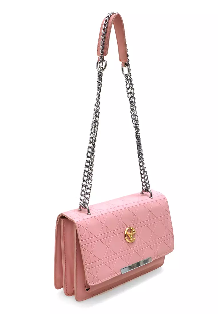 Tas Wanita Motif Grafik Slingbags With Metallic Logo Premium Quality - Pink