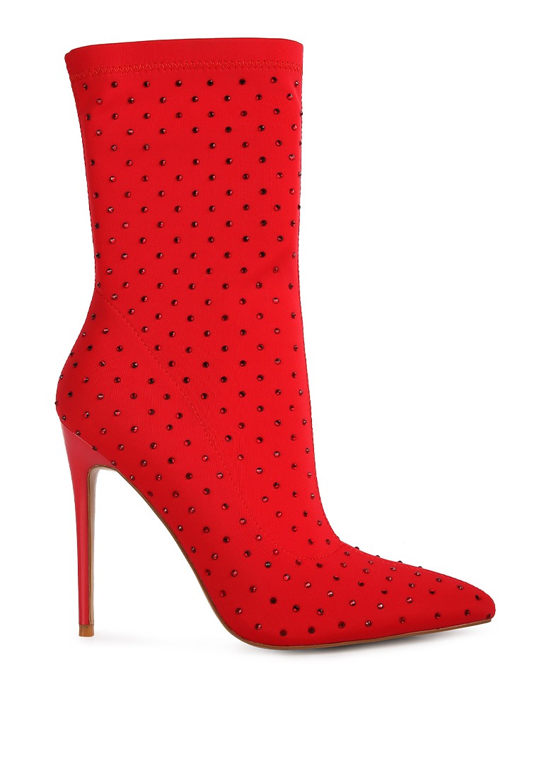Red High Top Knitted Ankle Boot