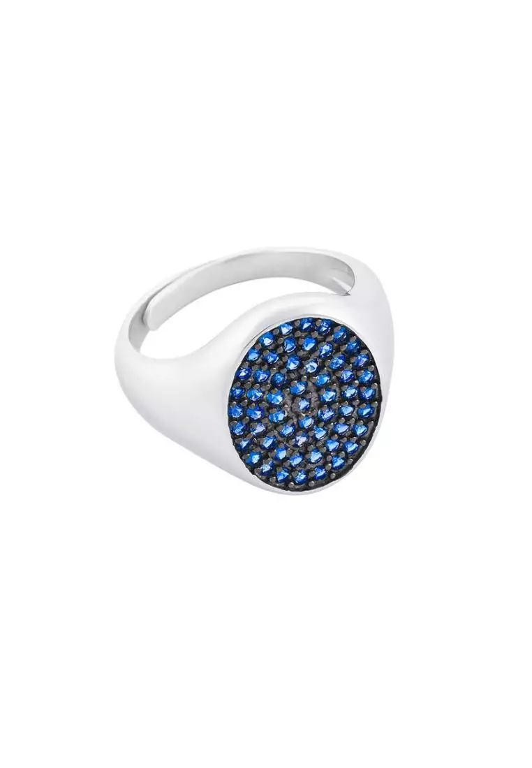 Sterling Silver Siren Signet Blue Cz Ring