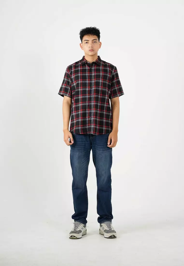 Greenlight Men's Flannel Plaid Shirt Short Sleeve Regular Fit Creo OL-C030225