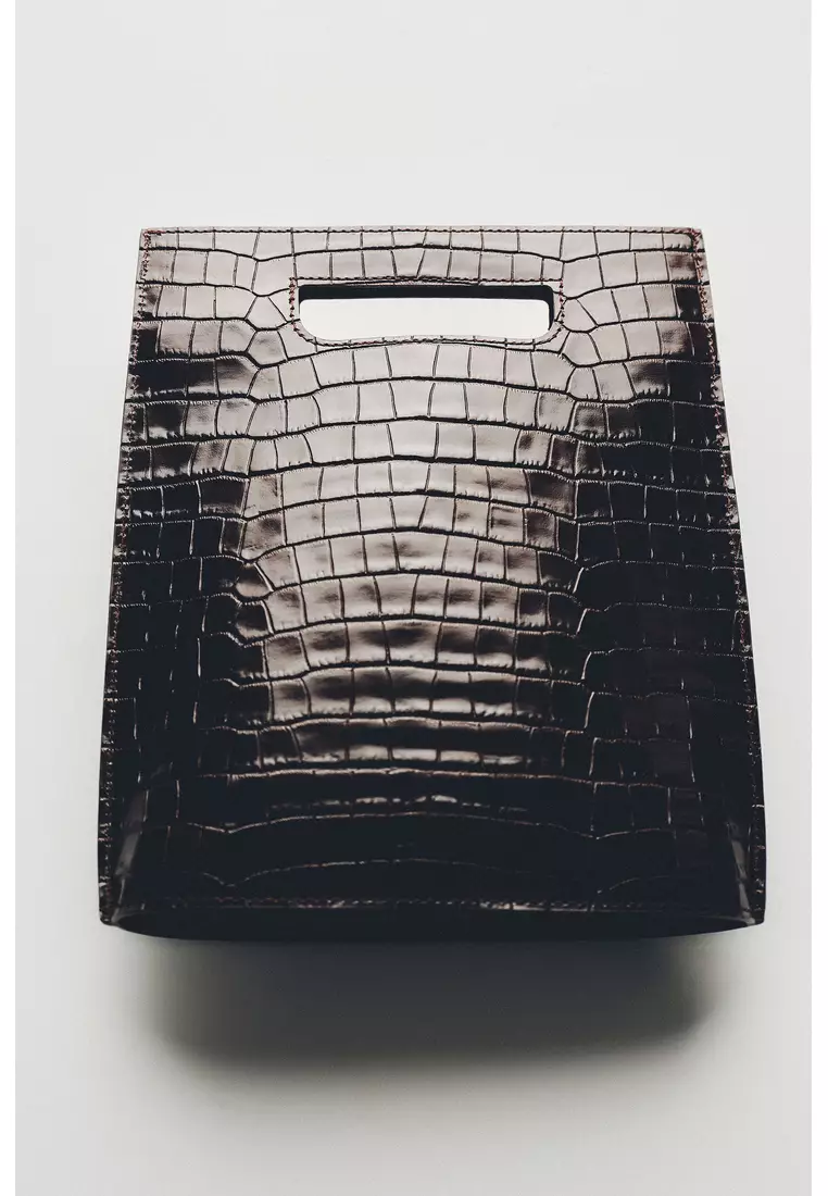 FOLIO MINI BAG - CROC-EMBOSSED LEATHER