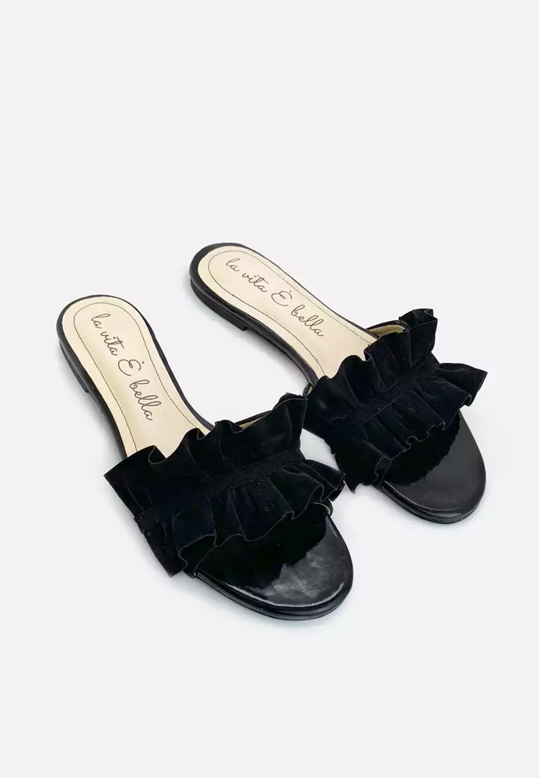 Peony Sandal Flat Ruffle Wanita