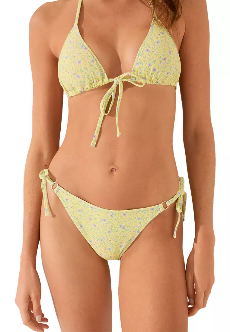 Classic Yellow Floral Mini Strap Bikini Panty
