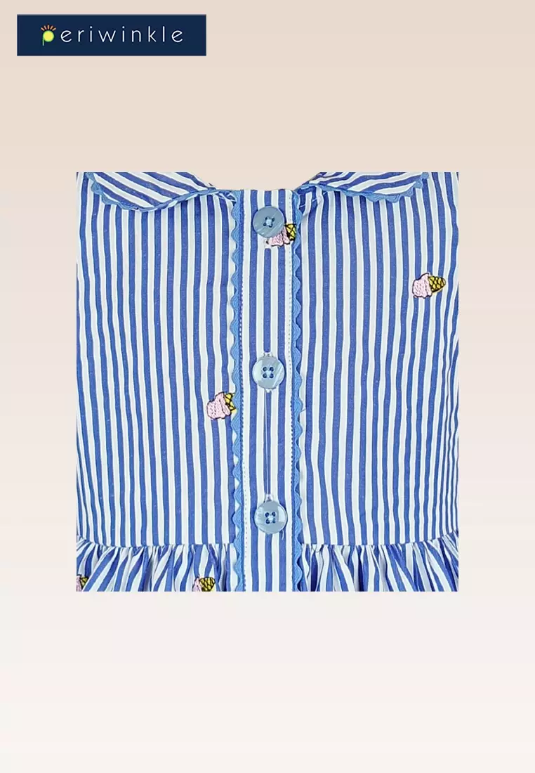 Iridesa Girls Blue Striped Button-Front Dress