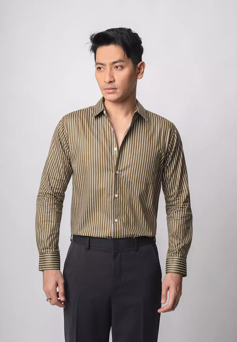 Hugo Stripe Shirt Dark Sage Green LS