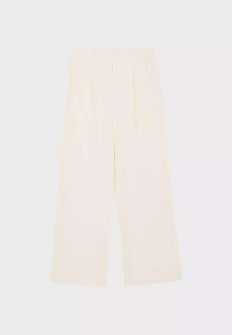 Ivory Pleated Straight Trousers