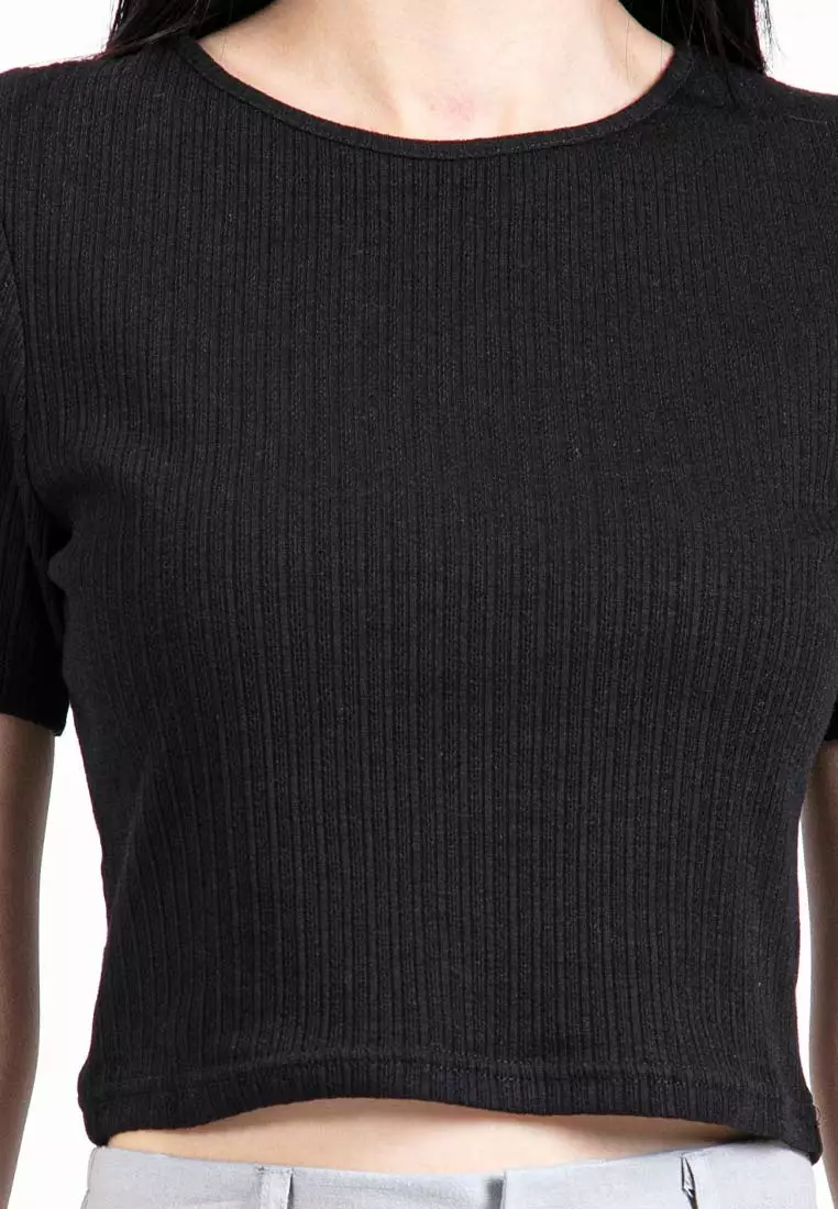 Forest Ladies Casual Knit Crop Top Women Crop T-Shirt - 822357-01Black