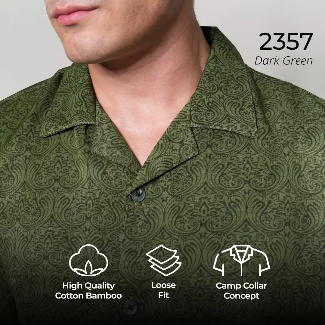 Casella Kemeja Lengan Pendek Kerah Terbuka | Cuban Camp Bowling Collar Xantif Edition 2357 Dark Green