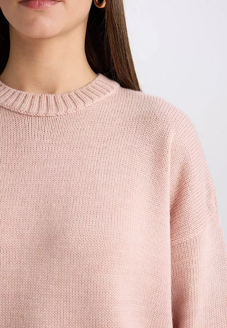 Oversize Wide Pattern Crew Neck Basic Plain Knitwear Sweater