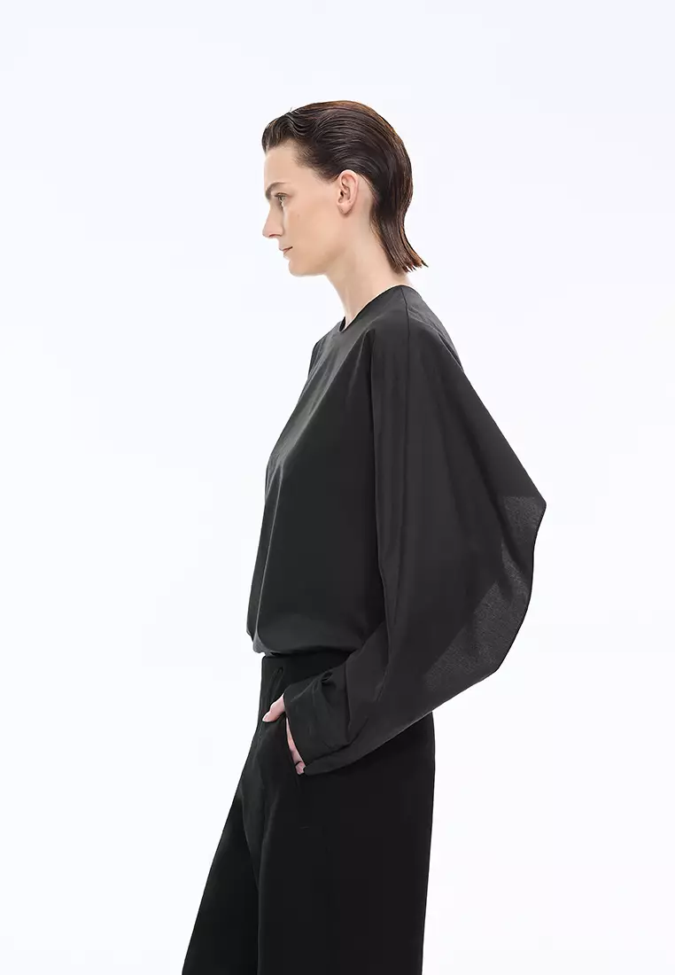 Cotton & Silk Blend Loose Long-Sleeve Top