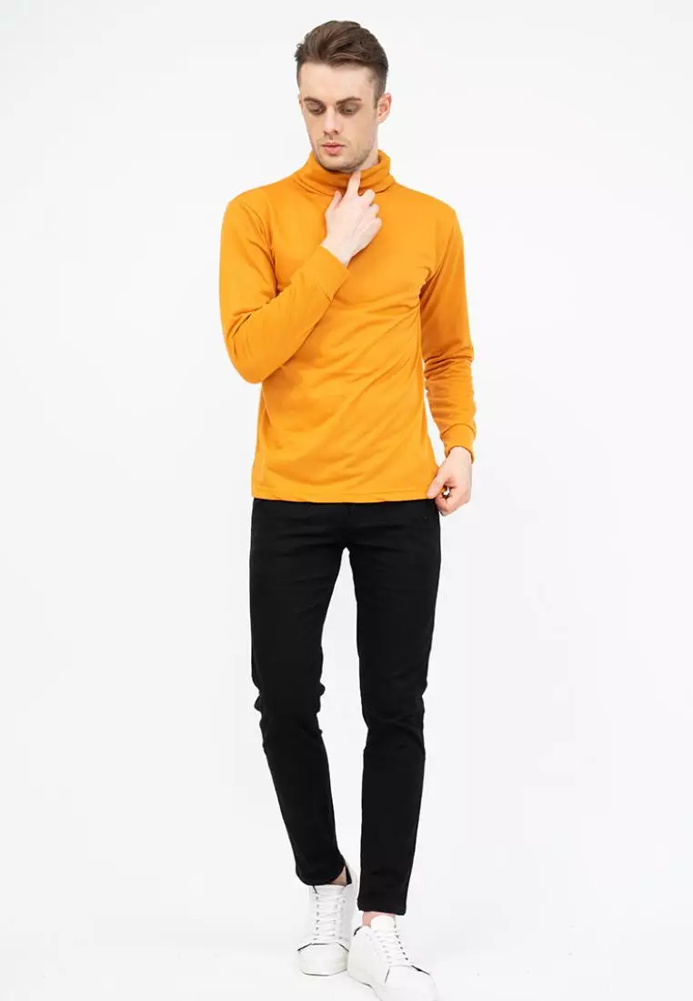 Turtle Neck pria lengan panjang mustard kaos kerah tinggi slim fit houseofcuff