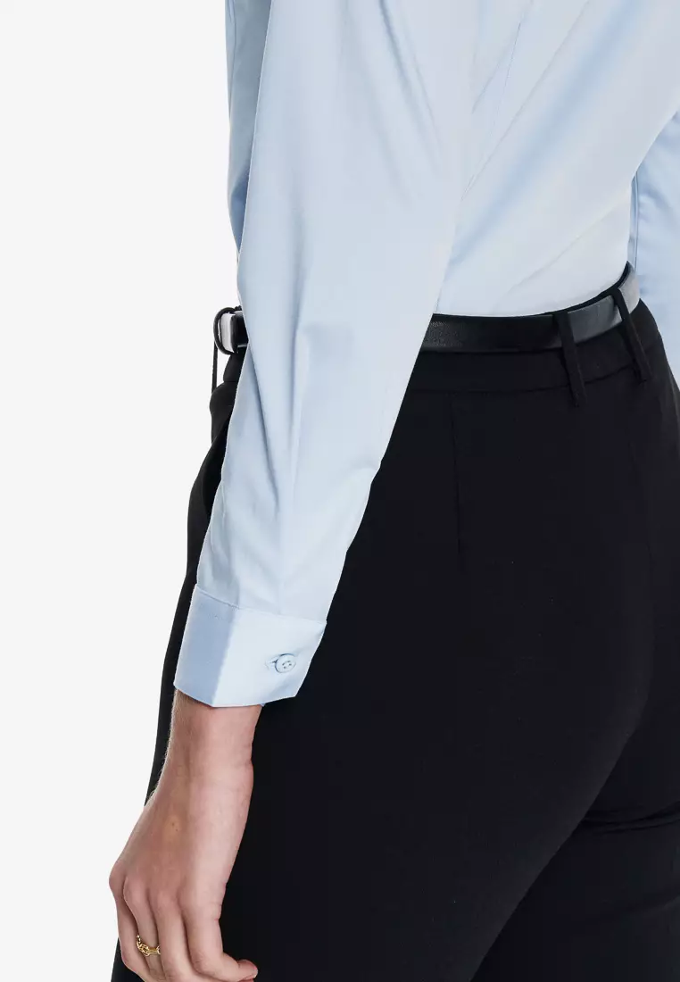 Light Blue Semi-Spread Collar Slim Fit Shirt