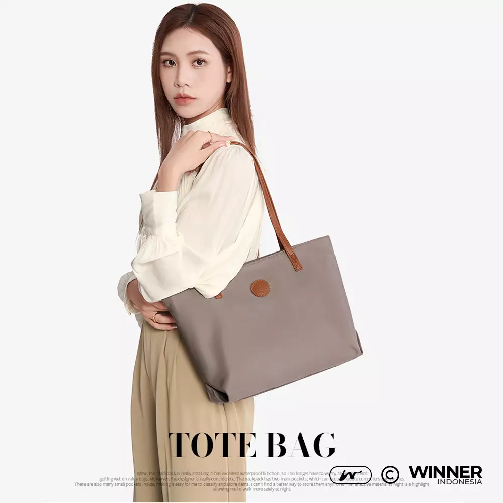 Tas Bahu Tote Bag Nylon Anti-Air Wanita Korean Style Shoulder Bag Resleting (T14-044-5226) - Khaki